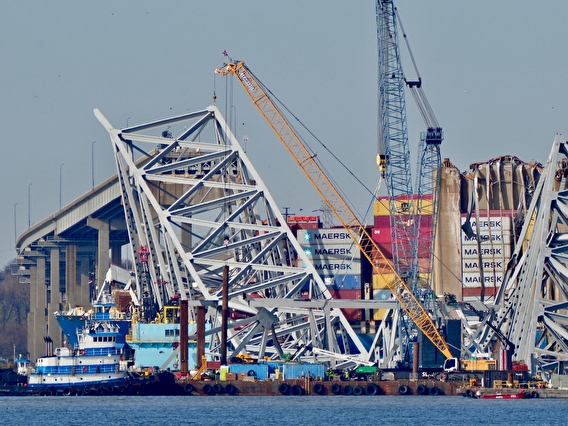 The collapsed Francis Scott Key bridge in Baltimore