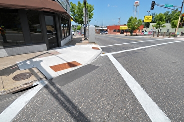 Curb cuts at an intersection.